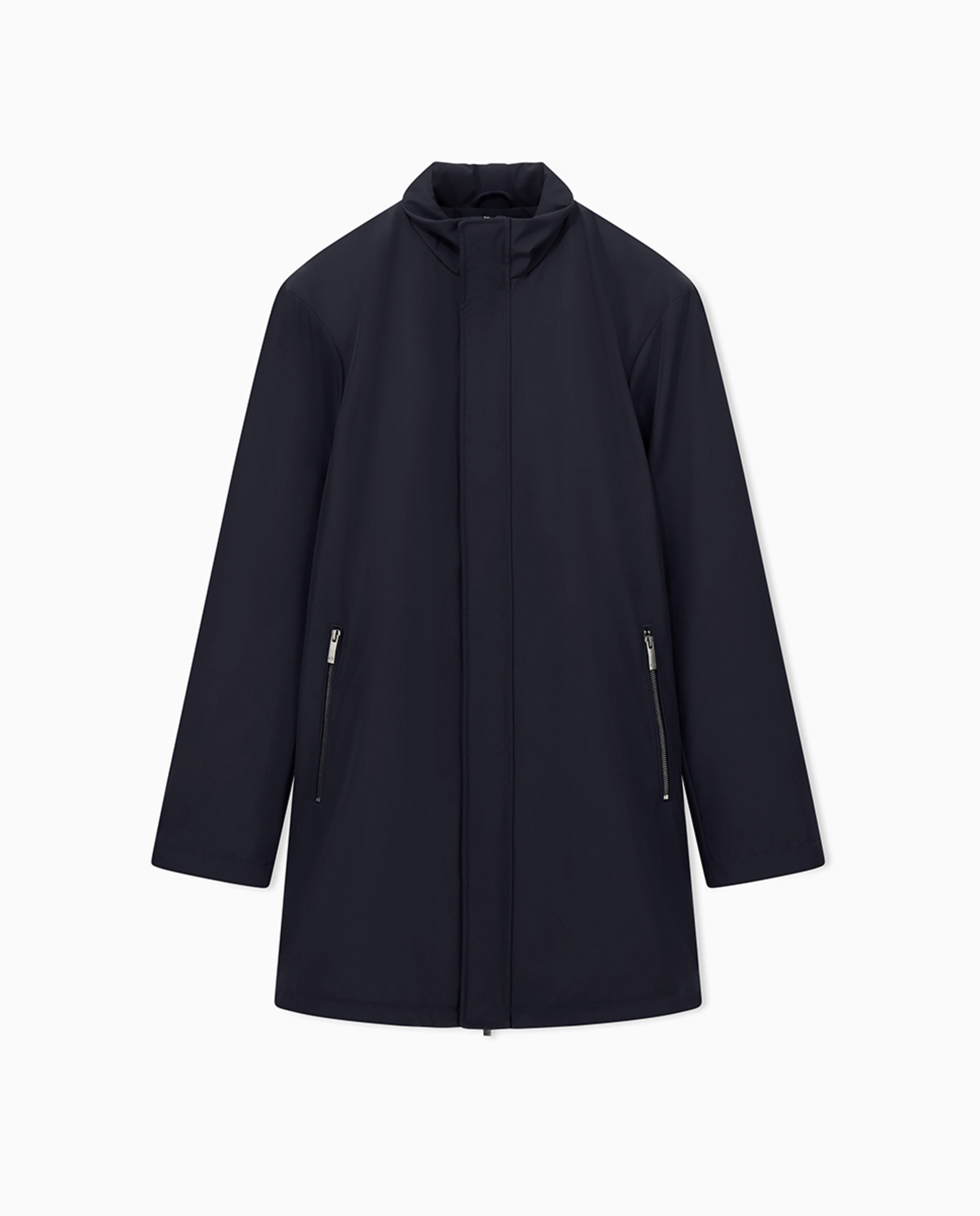 Parka Comprida com Gola Elevada Azul-marinho-4