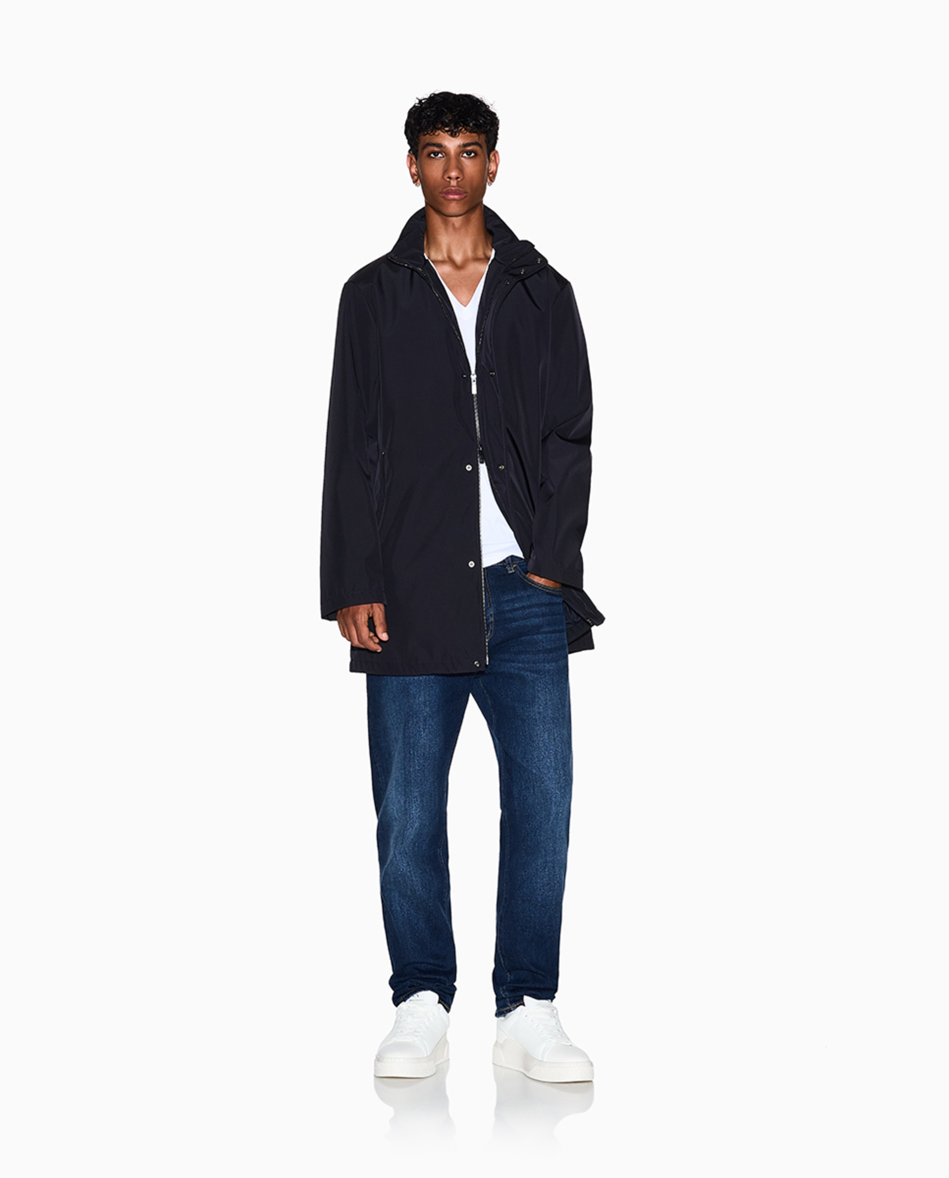 Parka Comprida com Gola Elevada Azul-marinho-5