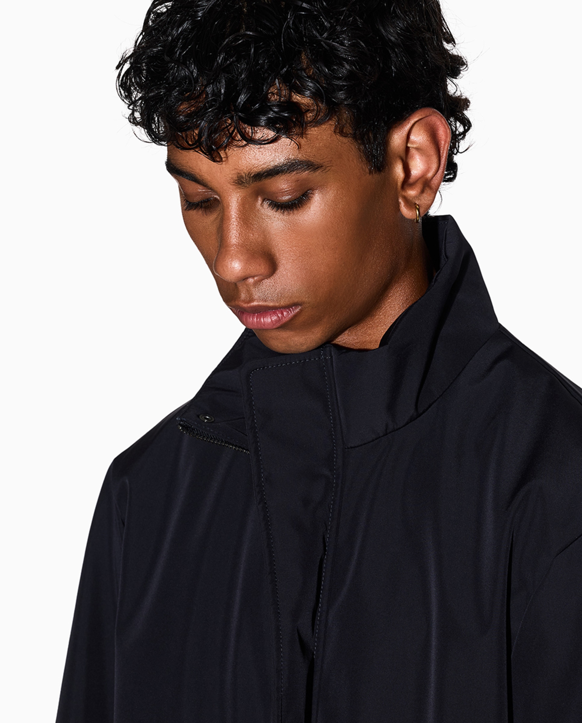 Parka Comprida com Gola Elevada Azul-marinho-3