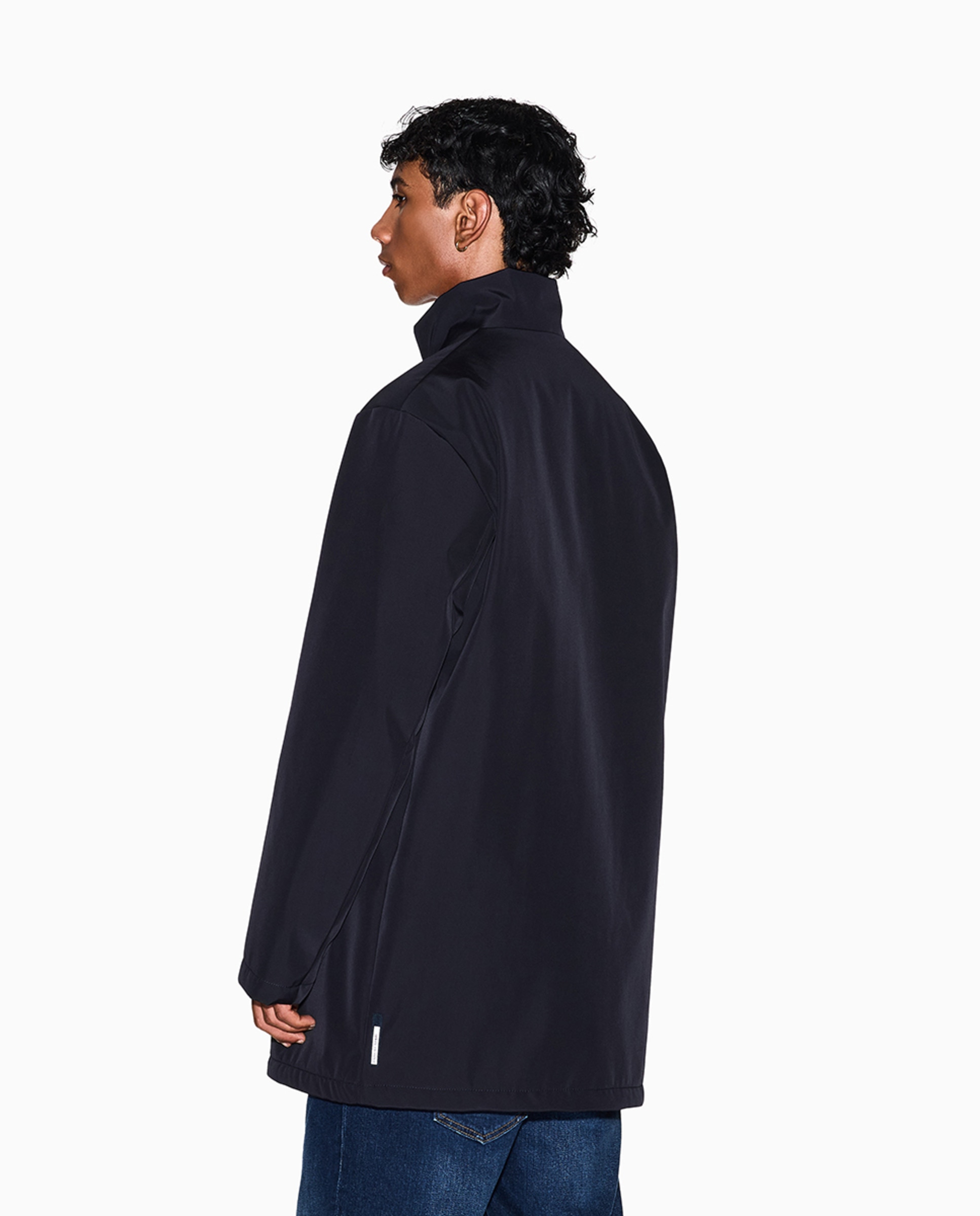 Parka Comprida com Gola Elevada Azul-marinho-2