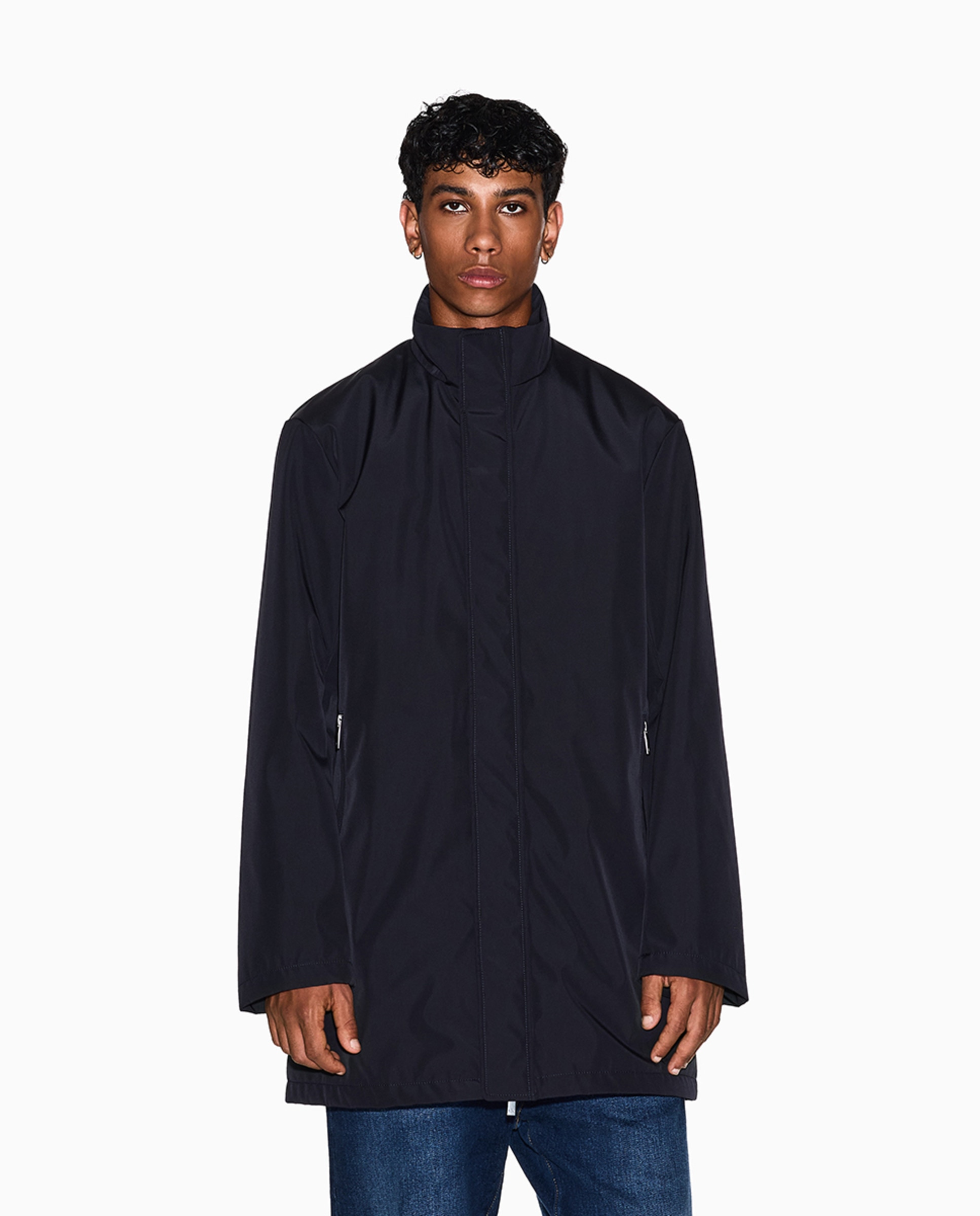 Parka Comprida com Gola Elevada Azul-marinho-1