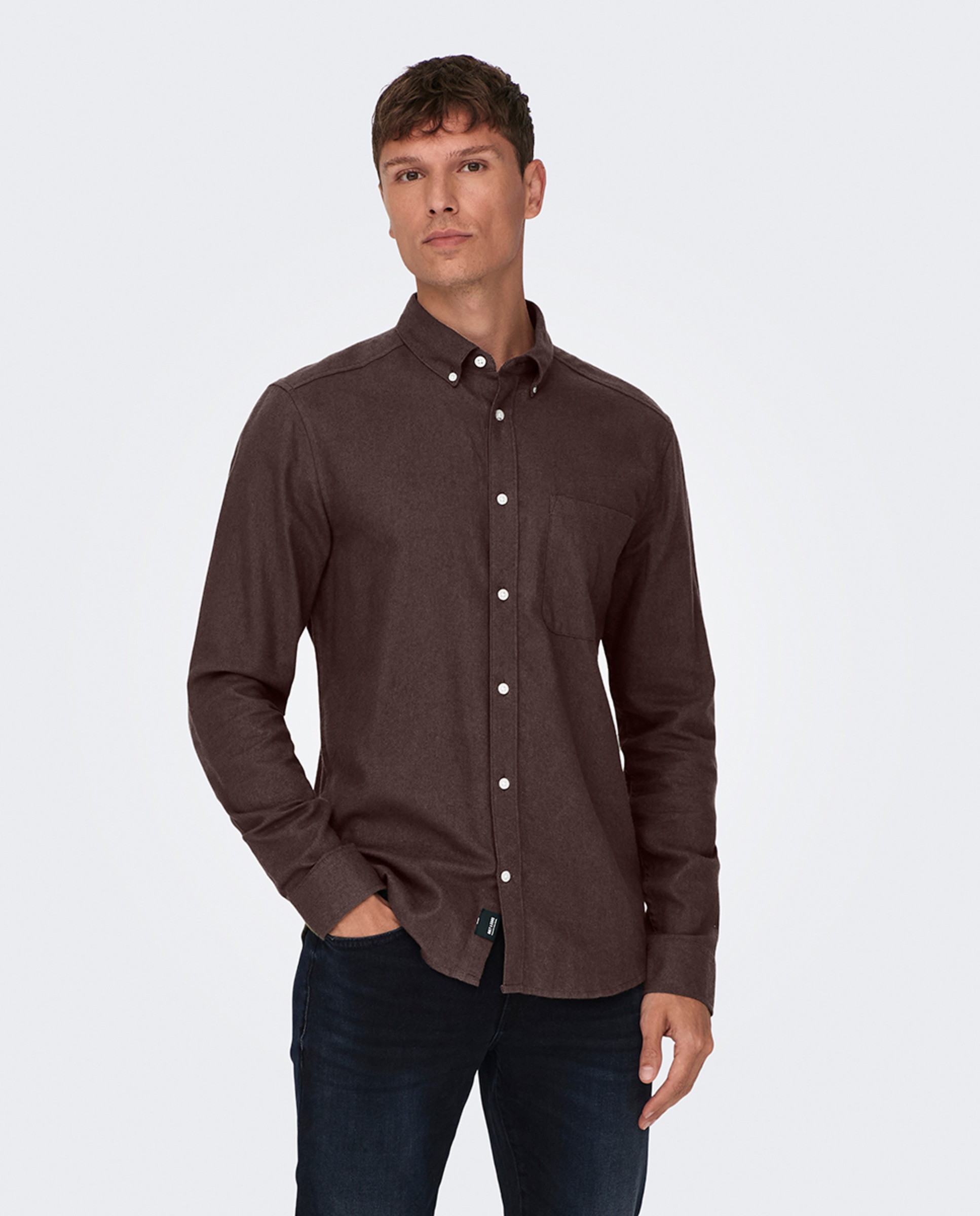 Camisa Slim Fit Castanho-1
