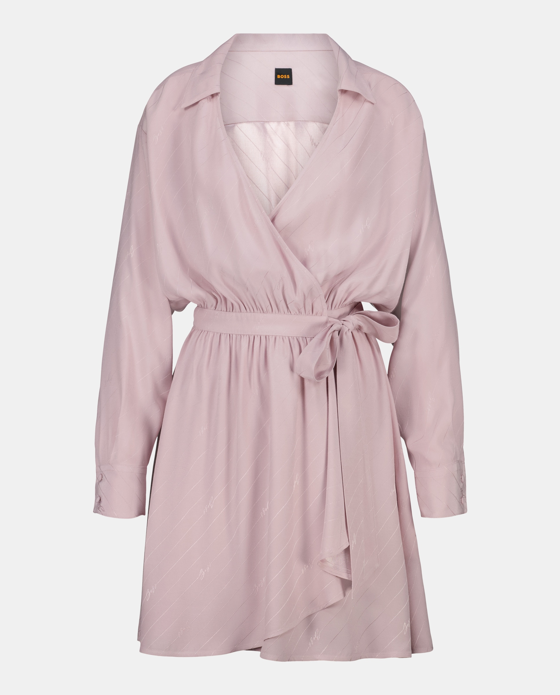 Vestido Curto com Colarinho de Camisa e Manga Comprida Rosa-claro-4