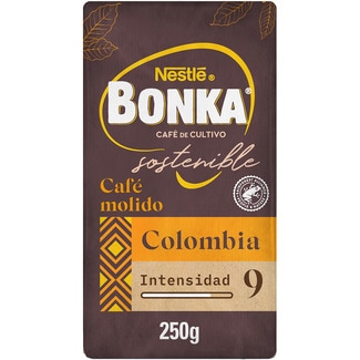 café natural molido Colombia de cultivo sostenible de intensidad 9 paquete 250 g - Bonka