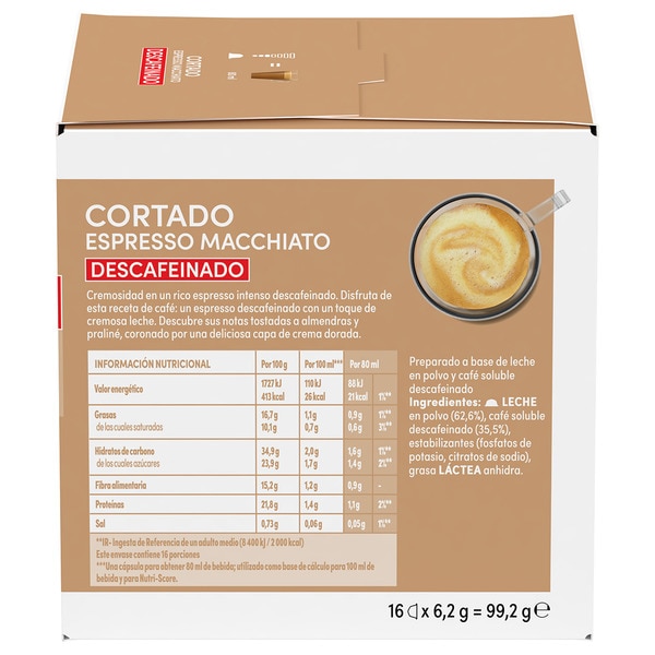 Cortado Espresso Macchiato Decaffeinato robust selection coffee with a dash of milk case 16 capsules
