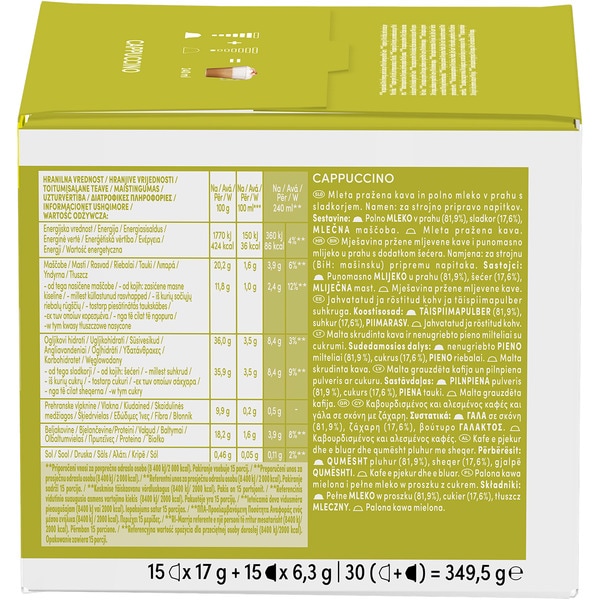Kaffee Cappuccino Karton 15 Kapseln Kaffee + 15 Milchkapseln