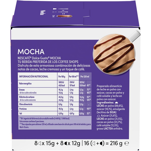 mocha coffee case 8 capsules of coffee + 8 milk capsules