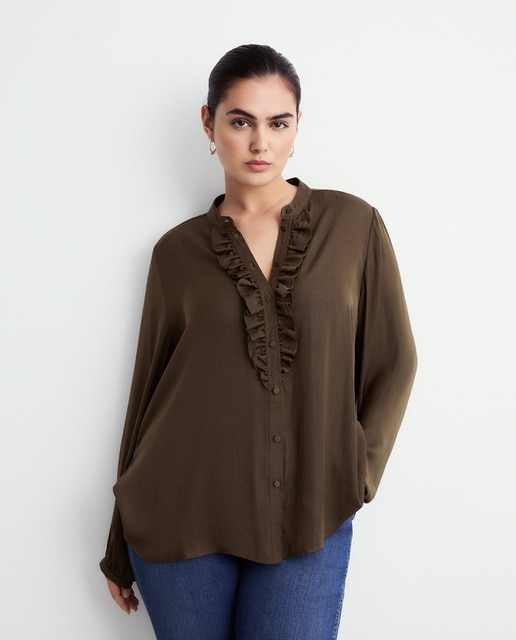 Imagen 0 de Blusa lisa de manga larga de mujer