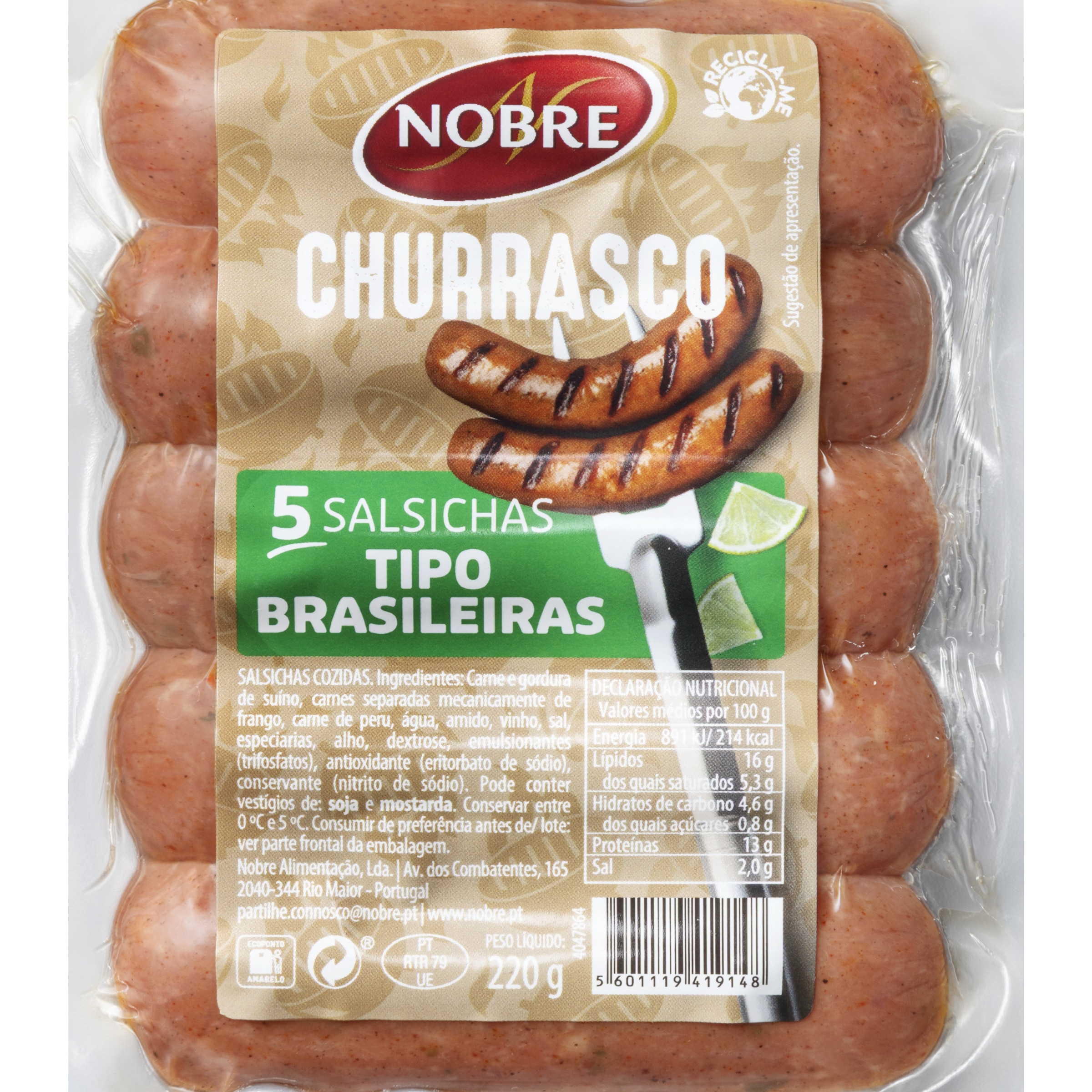 Salsichas Tipo Brasileiras 5 Unidades embalagem 220 g