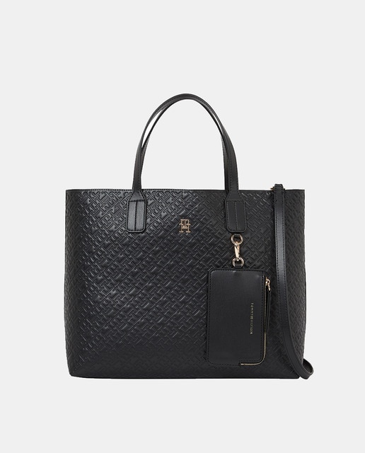 Imagem 0 de Mala Estilo Satchel com Porta-Moedas Amovível e Estampado de Monograma - Preto