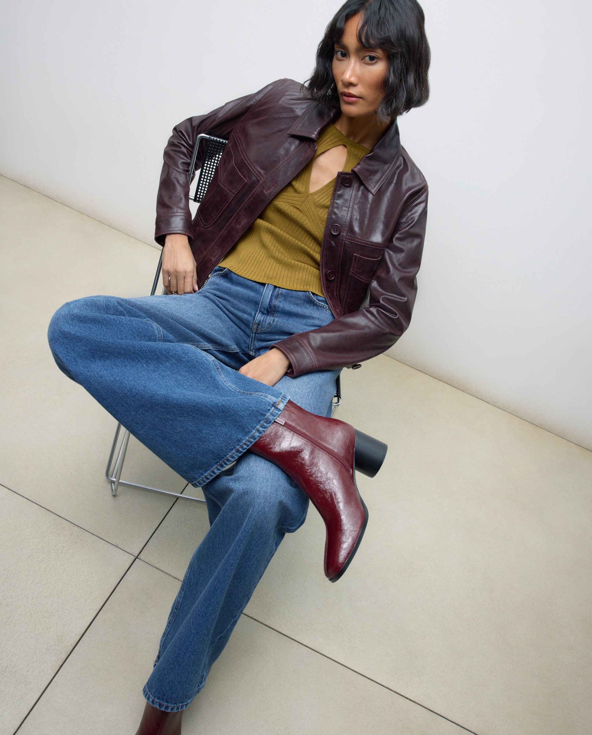 Botins com Salto Redondo Bordeaux-6