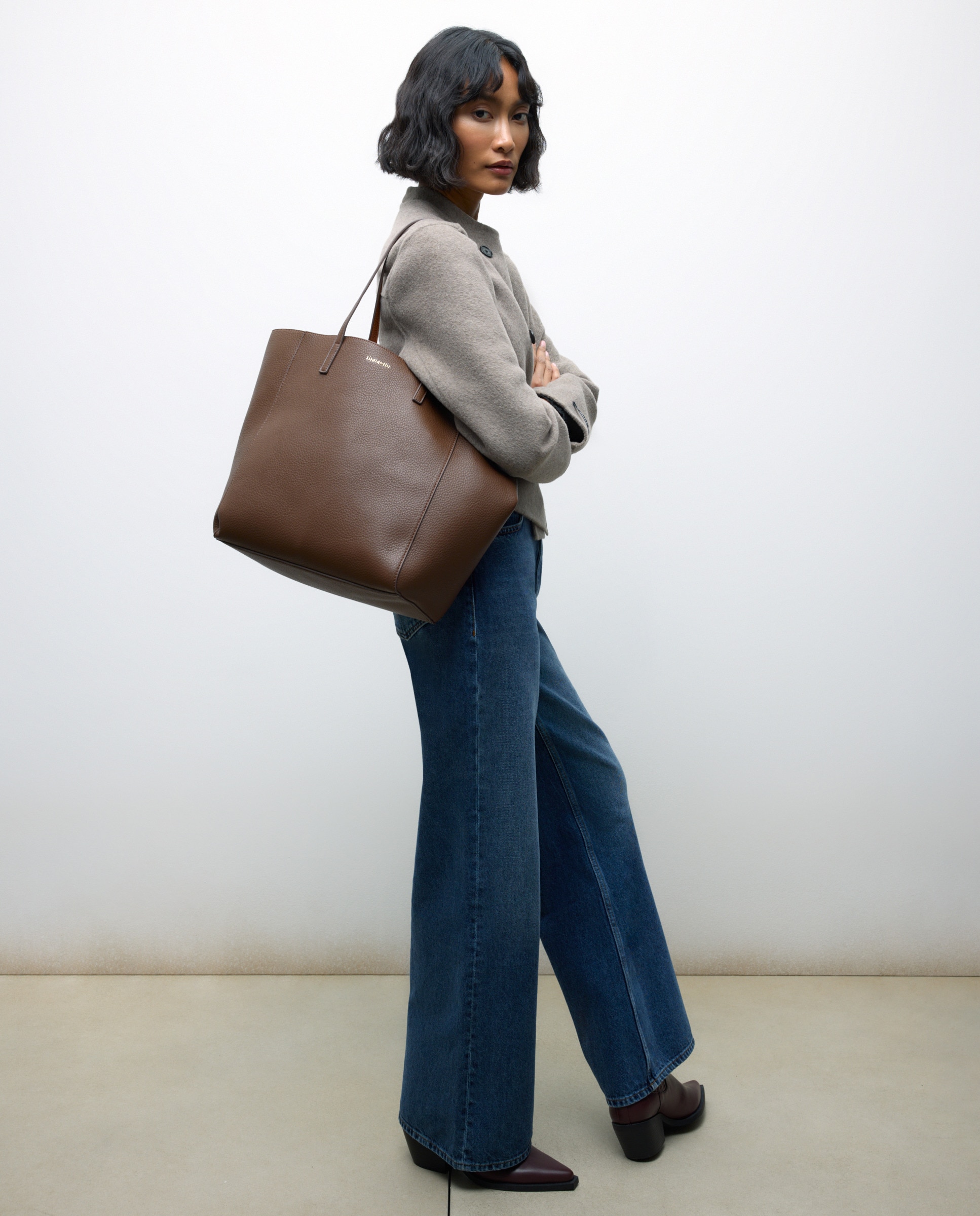 Mala Shopper com Efeito de Pele Prata-5