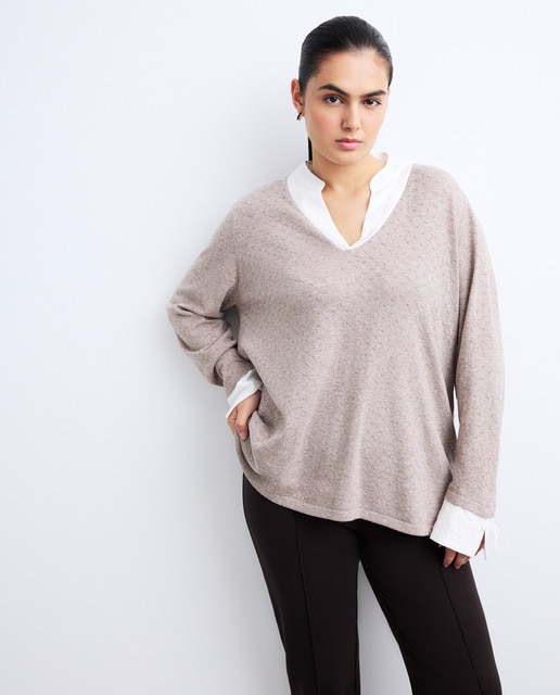 Imagem 0 de Camisola de Malha Lisa com Decote em Bico