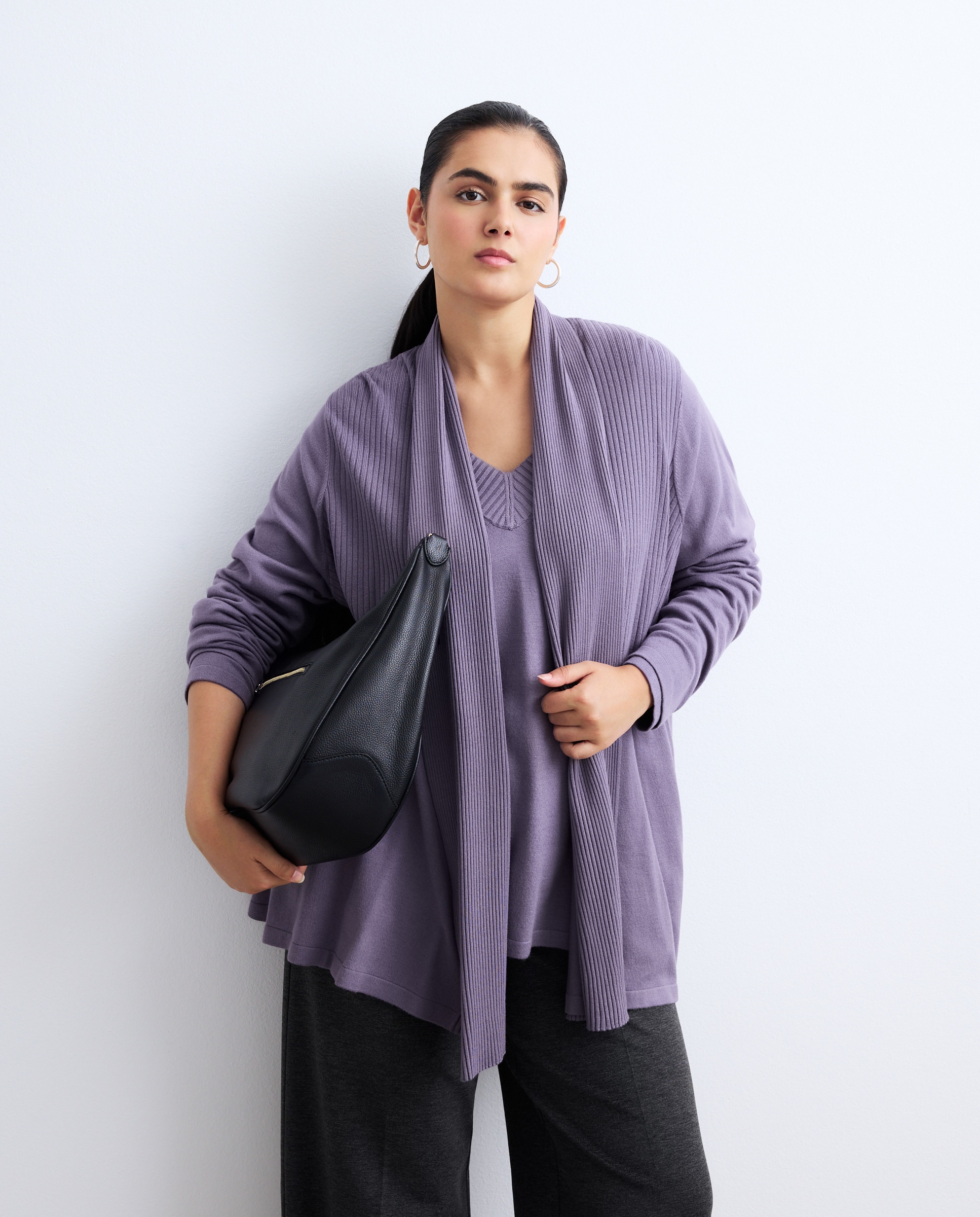 Cardigan Liso de Viscose Roxo-1