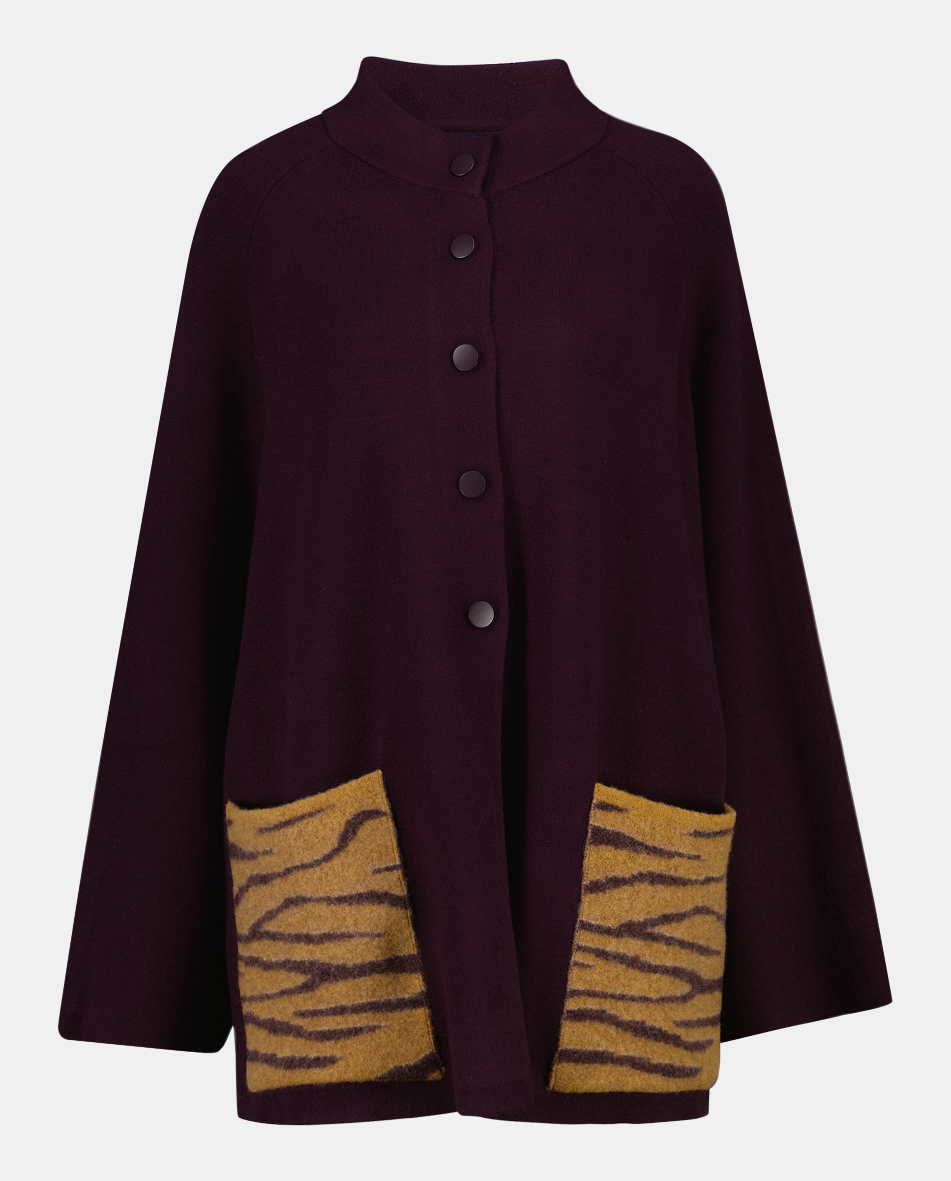 Capa com Detalhe nos Bolsos e Tecido com Animal Print de Zebra Bordeaux-1