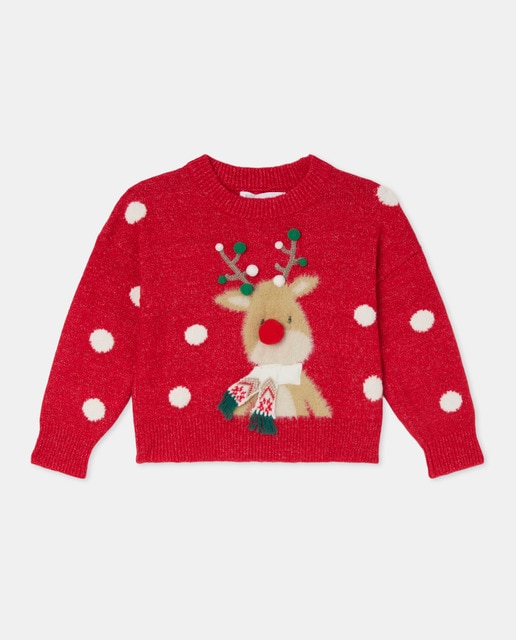 Imagem 0 de Camisola de Malha de Natal com Decote Redondo e Rena com Pompons