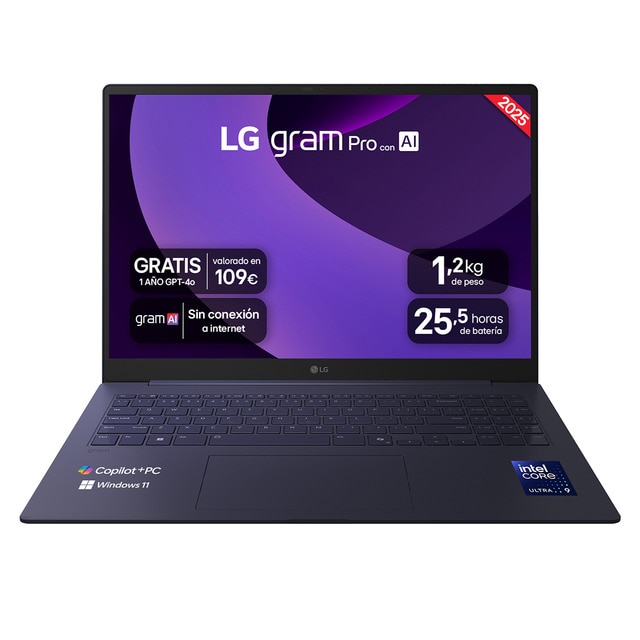 Imagen 0 de Portátil  LG gram pro 16Z90TS-G.AU99B con AI, Intel Core Ultra 9-288V, 32GB, 1TB SSD, 16", W11