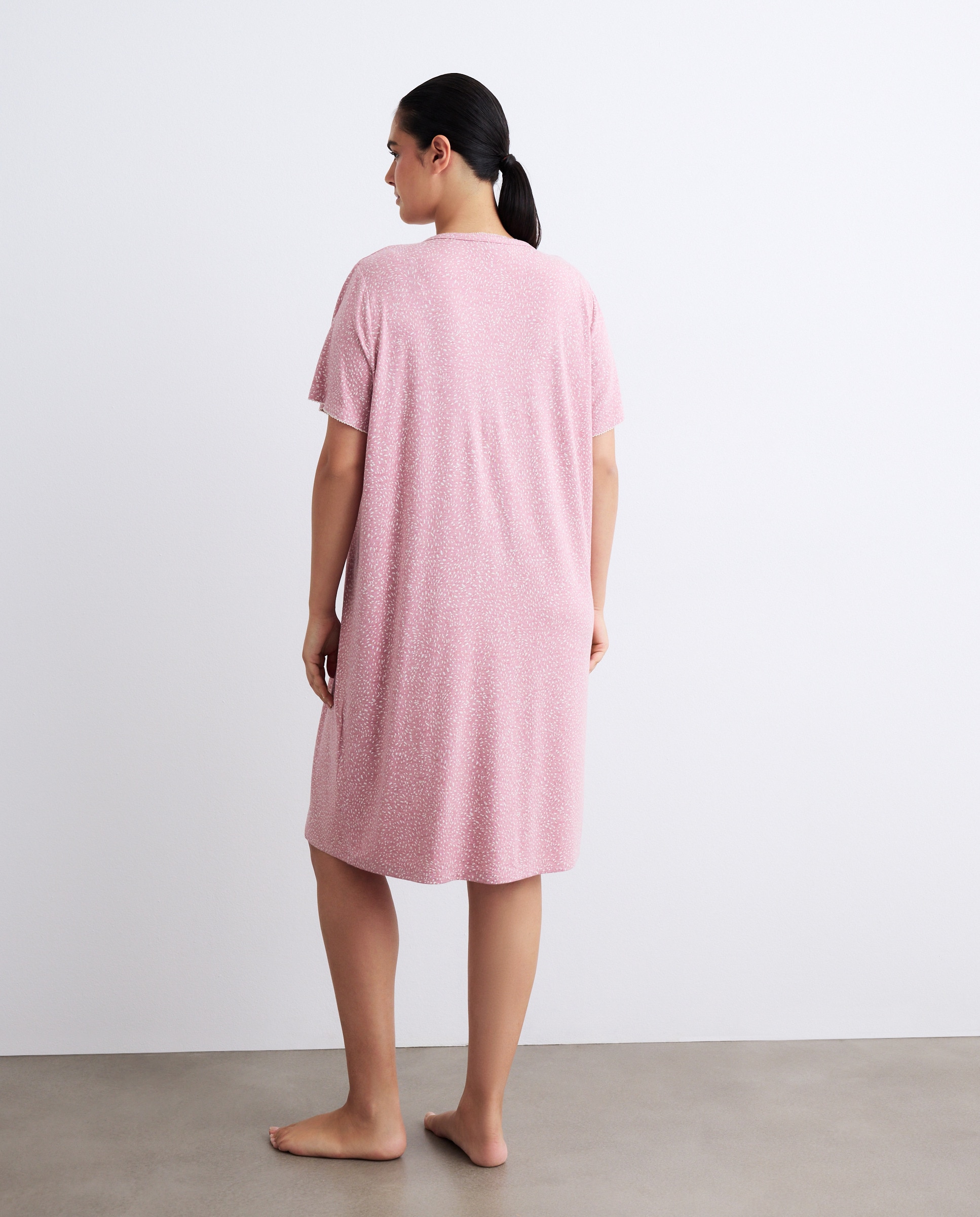 Camisa de Dormir Estampada com Decote em Bico e Botões 200 Rosa-3