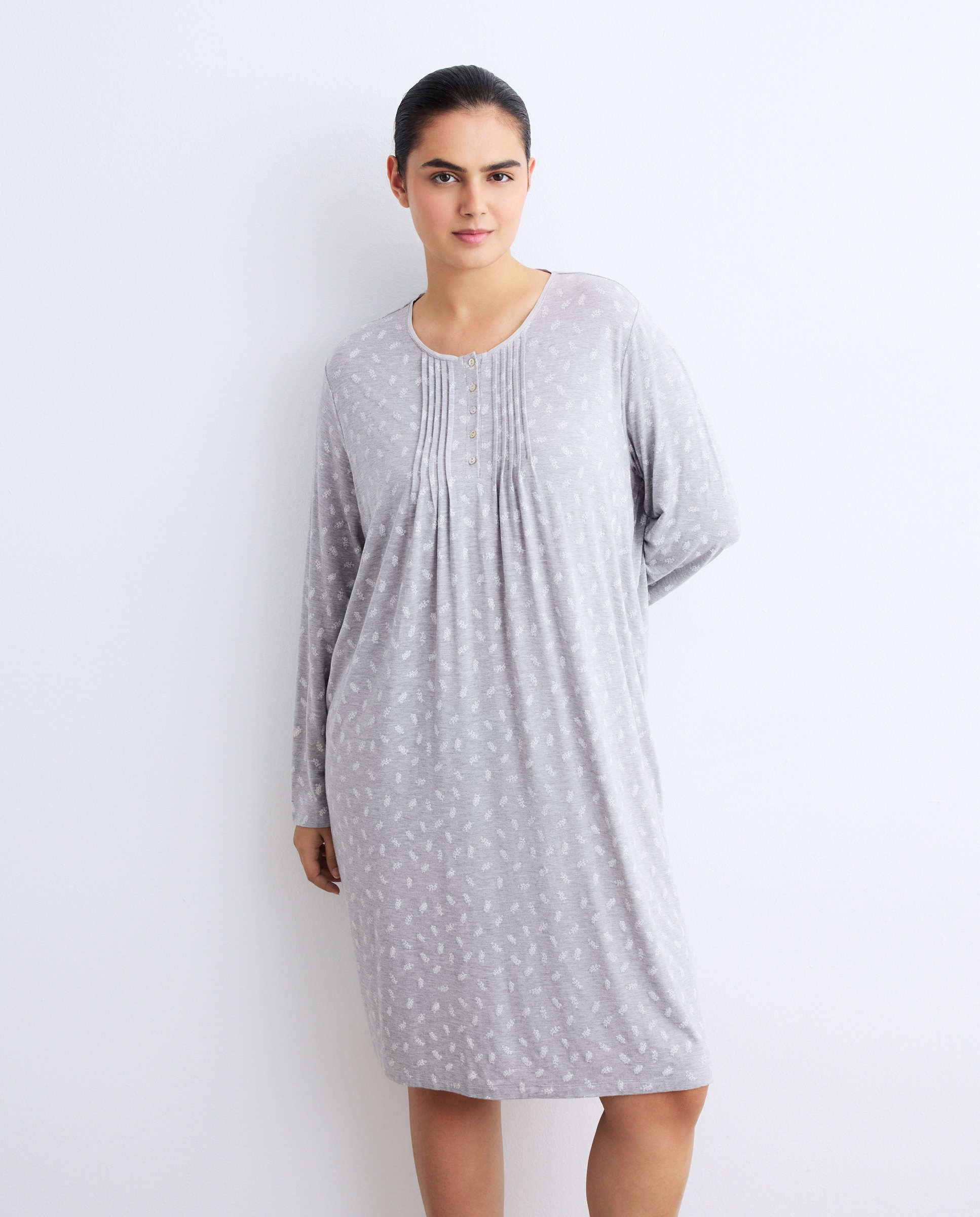 Camisa de Dormir com Detalhe de Carcela Cinzento-claro-1