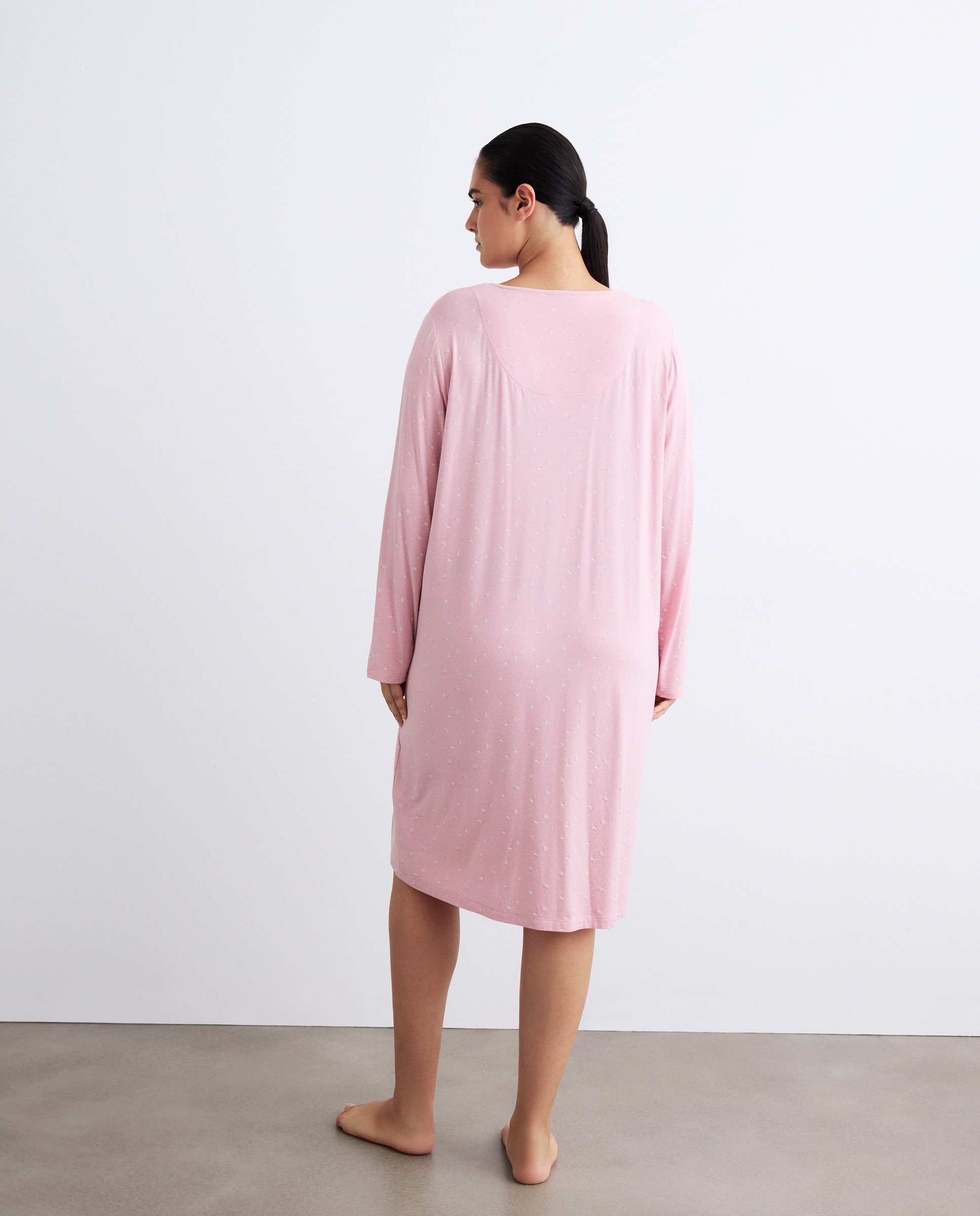 Camisa de Dormir com Decote em Bico com Três Botões Rosa-3