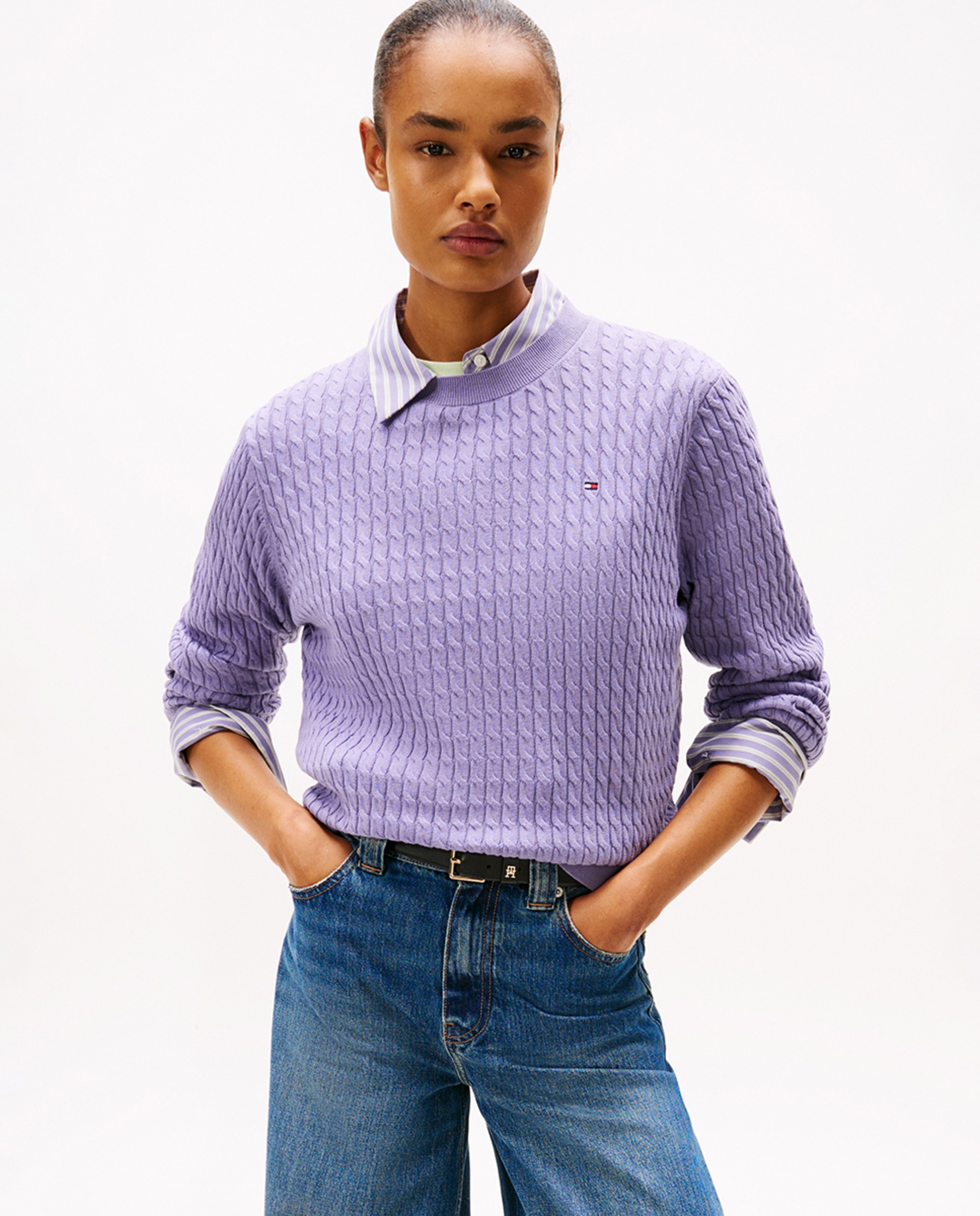 Camisola de Malha com Textura de Malha do Cabo Lilás-1
