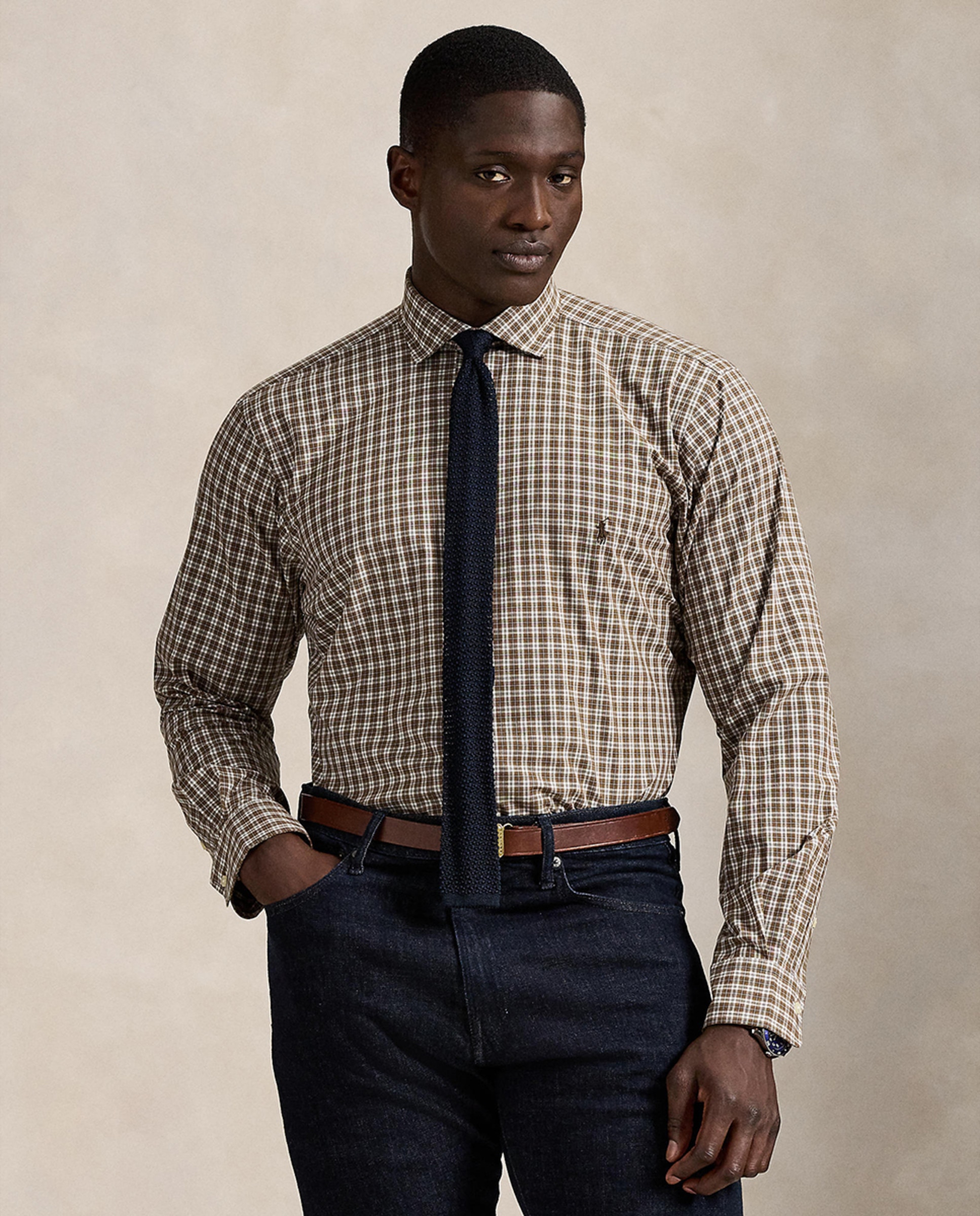 Camisa de Popelina Elástica Classic Fit Tamanhos Grandes Castanho taupe-1