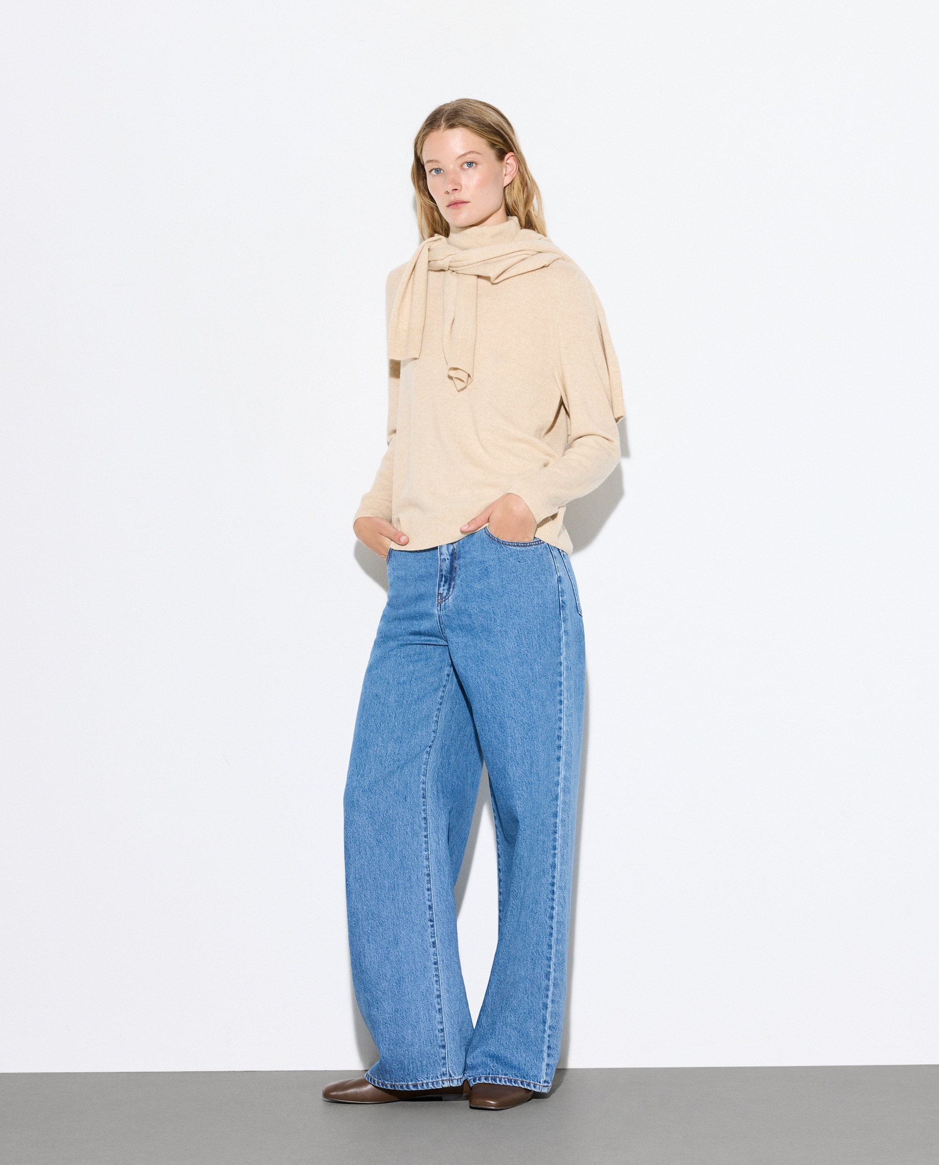 Camisola de Malha 100% Caxemira com Gola Cisne 730 Camel-2