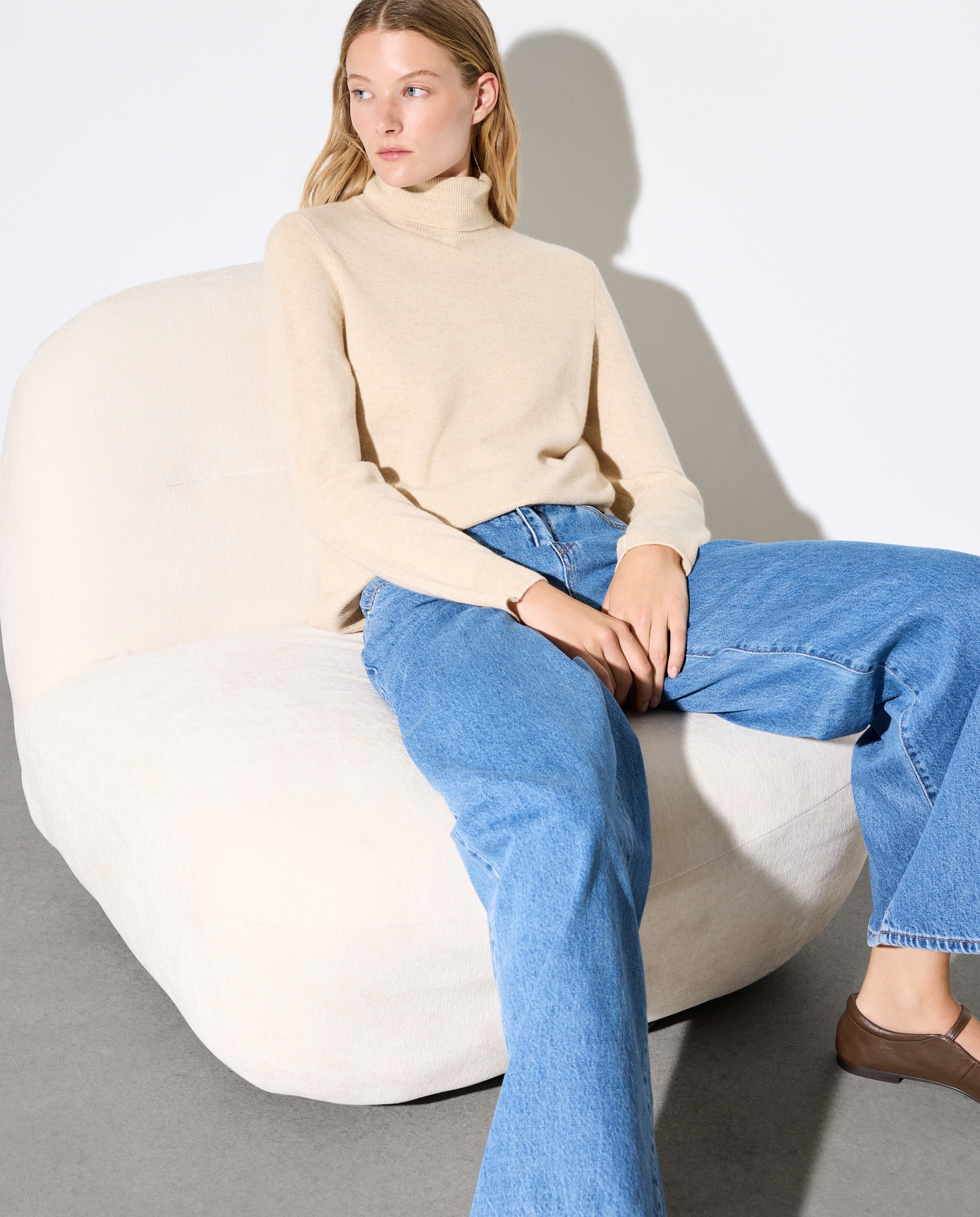 Camisola de Malha 100% Caxemira com Gola Cisne 730 Camel-1
