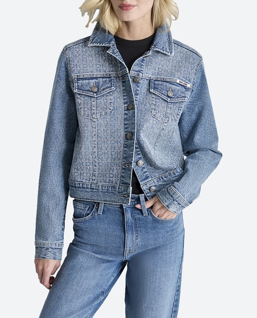 Imagen 0 de Cazadora vaquera de mujer con acabado mini logo de pedrería