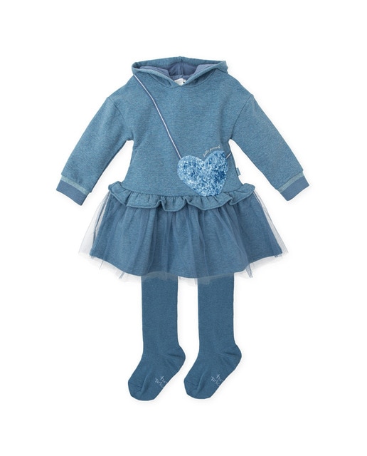 Imagen 0 de Conjunto de niña de vestido con capucha y leotardos azul atlántico
