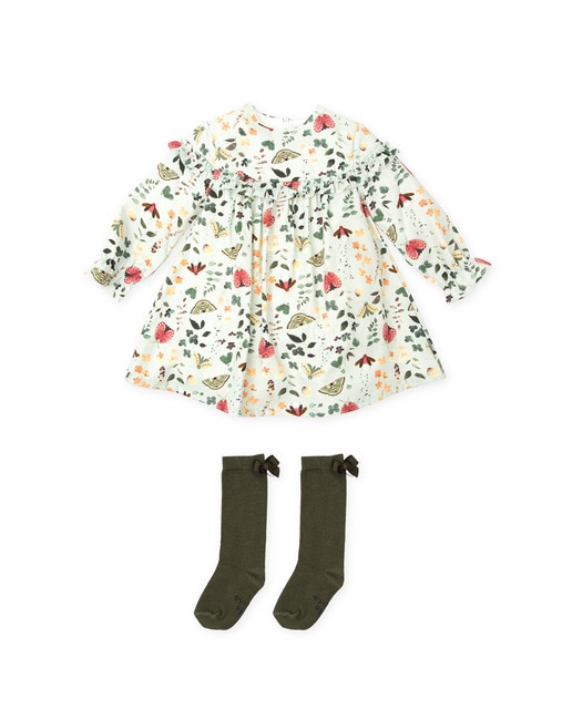 Imagen 0 de Conjunto de bebé niña de vestido estampado con calcetines