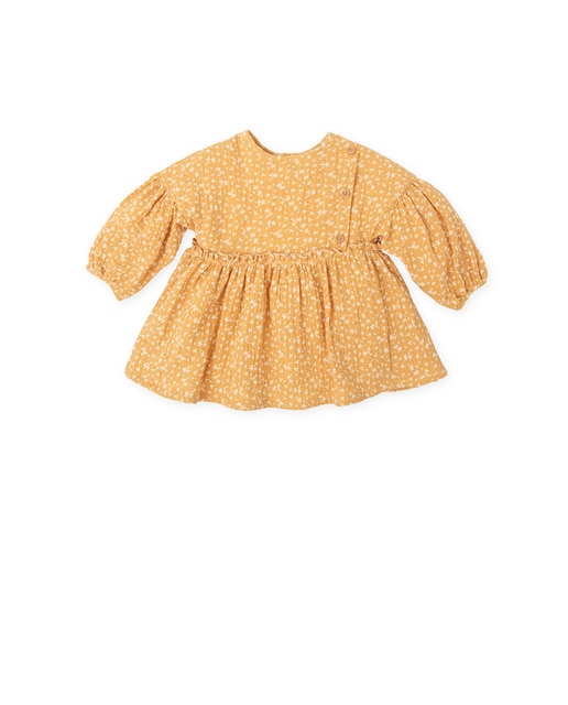 Imagen 0 de Vestido de bebé niña mostaza con estampado de flores