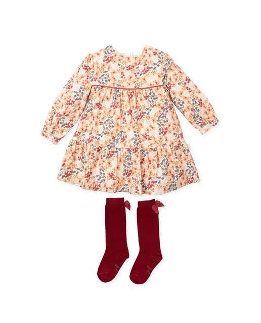 Imagen 0 de Conjunto de bebé niña de vestido estampado con calcetines