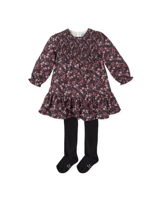 Imagen 0 de Conjunto de bebé niña de vestido estampado con leotardos antracita