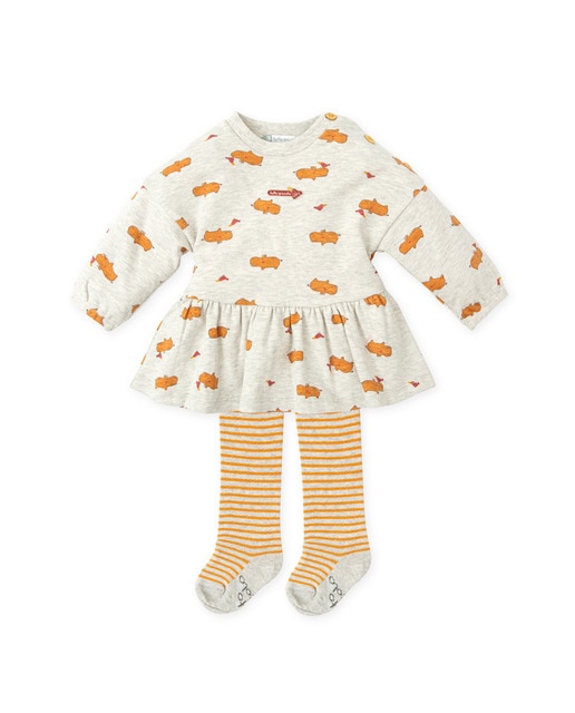 Imagen 0 de Conjunto de bebé niña de vestido con estampado de hipopótamos y leotardos