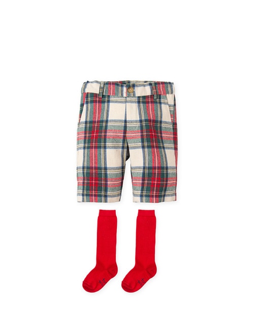 Imagen 0 de Bermuda de bebé niño a cuadros con calcetines en rojo