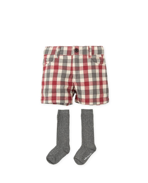 Imagen 0 de Conjunto de bebé niño de bermuda a cuadros con calcetines