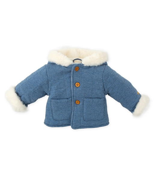 Imagen 0 de Chaquetón de bebé niño forrado con capucha y cierre de botones