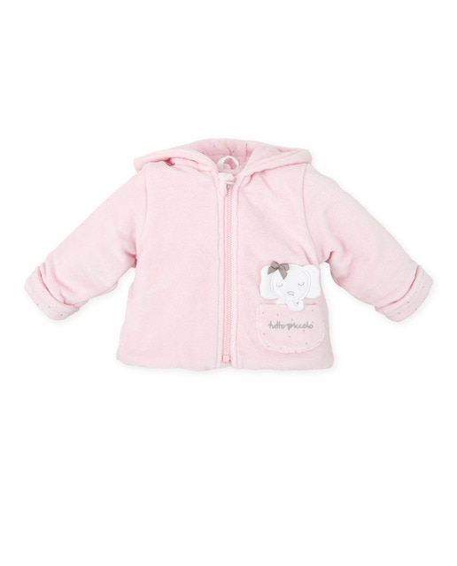 Imagen 0 de Chaquetón de bebé niña tundosado con capucha y cierre de cremallera