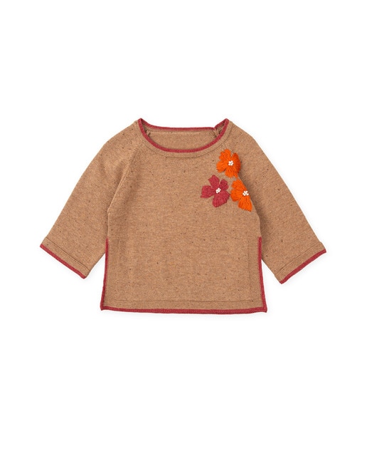 Imagen 0 de Jersey de bebé niña marrón con bordado de flores