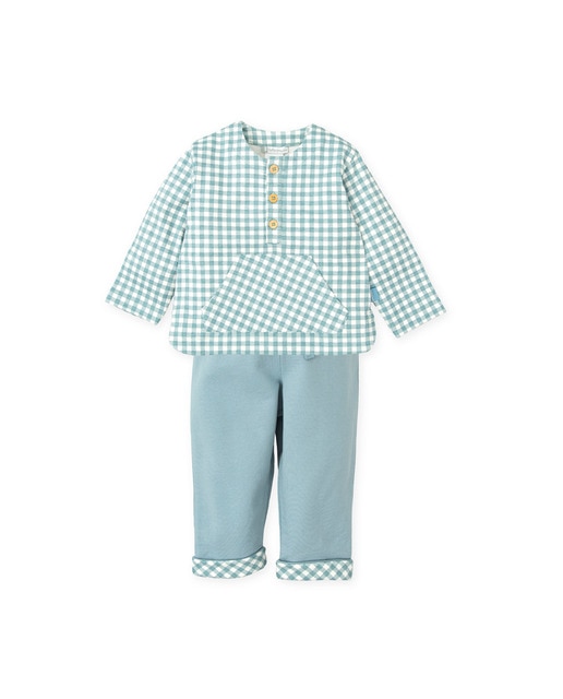 Imagen 0 de Conjunto de bebé niño 2 piezas sin pie verde a cuadros