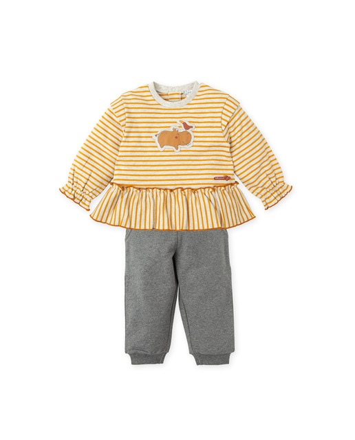 Imagen 0 de Conjunto de bebé niña 2 piezas sin pie mostaza con hipopótamo