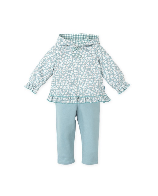 Imagen 0 de Conjunto de bebé niña 2 piezas sin pie verde con estampado de flores