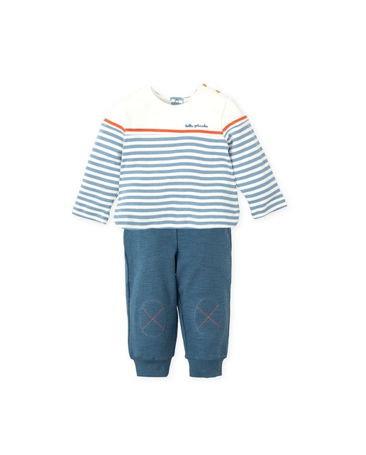 Imagen 0 de Conjunto de bebé niño 2 piezas sin pie acero con rayas