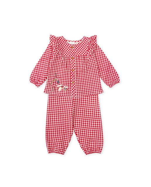 Imagen 0 de Pijama de bebé niña 2 piezas a cuadros en rojo