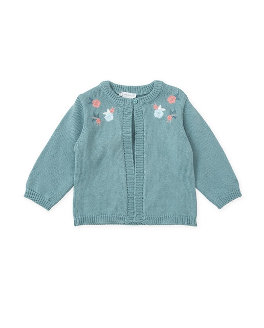 Imagen 0 de Chaqueta de bebé niña tricot verde mar con flores bordadas