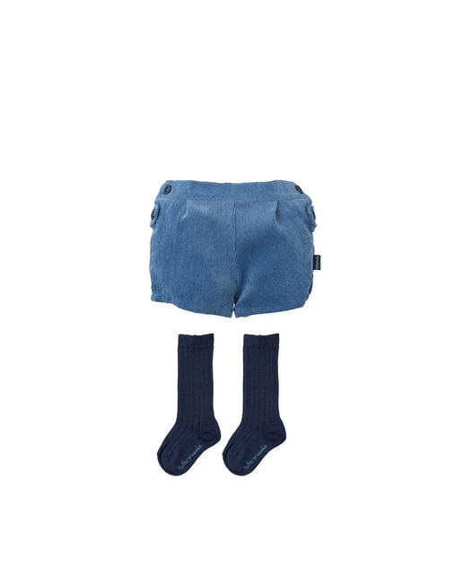 Imagen 0 de Conjunto de bebé niño de bombacho de micropana con calcetines en azul