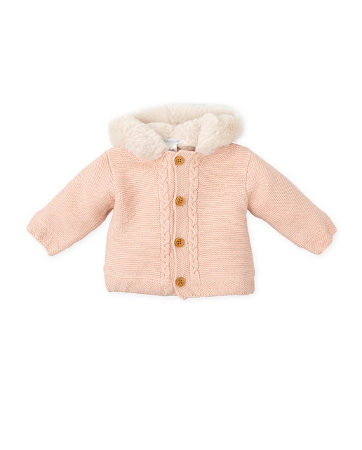 Imagen 0 de Abrigo de punto de bebé niña con capucha y cierre de botones