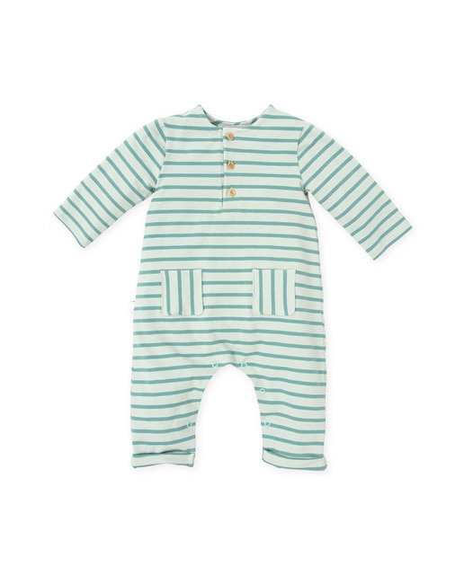 Imagen 0 de Pelele de bebé niño de manga larga a rayas verde mar
