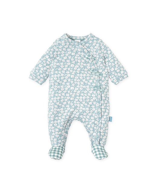 Imagen 0 de Pelele de bebé niña largo con pie verde con estampado de flores